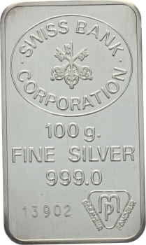 100 Gramm Silberbarren Swiss Bank Corporation